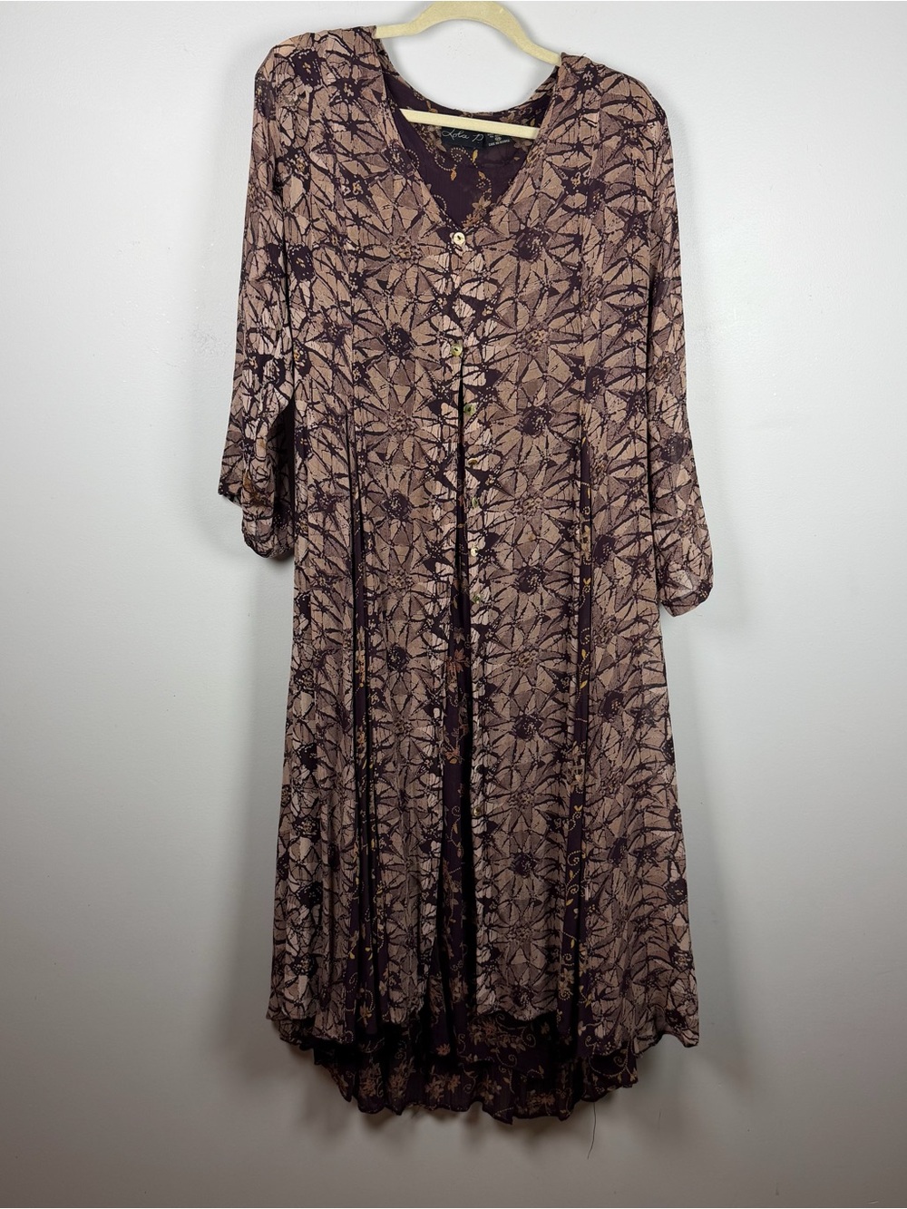 VTG 90s Lola P. Crinkle Rayon Floral Maxi Dress Cottagecore Boho Medium Artsy